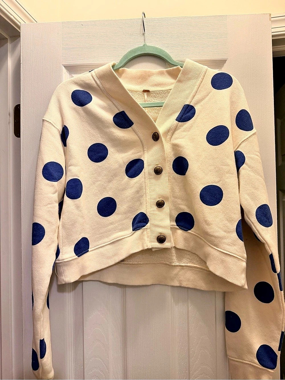 Free people Polka Dot blue Cardigan Size XS NWT